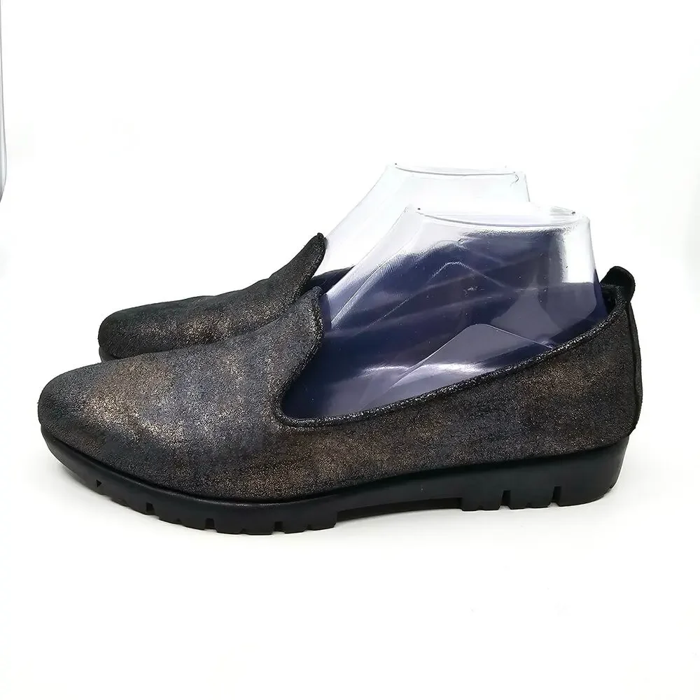 The Flexx Plush Loafers Slip On Flat Shoes Bronze/Black Metalic WMNS Size US 7.5